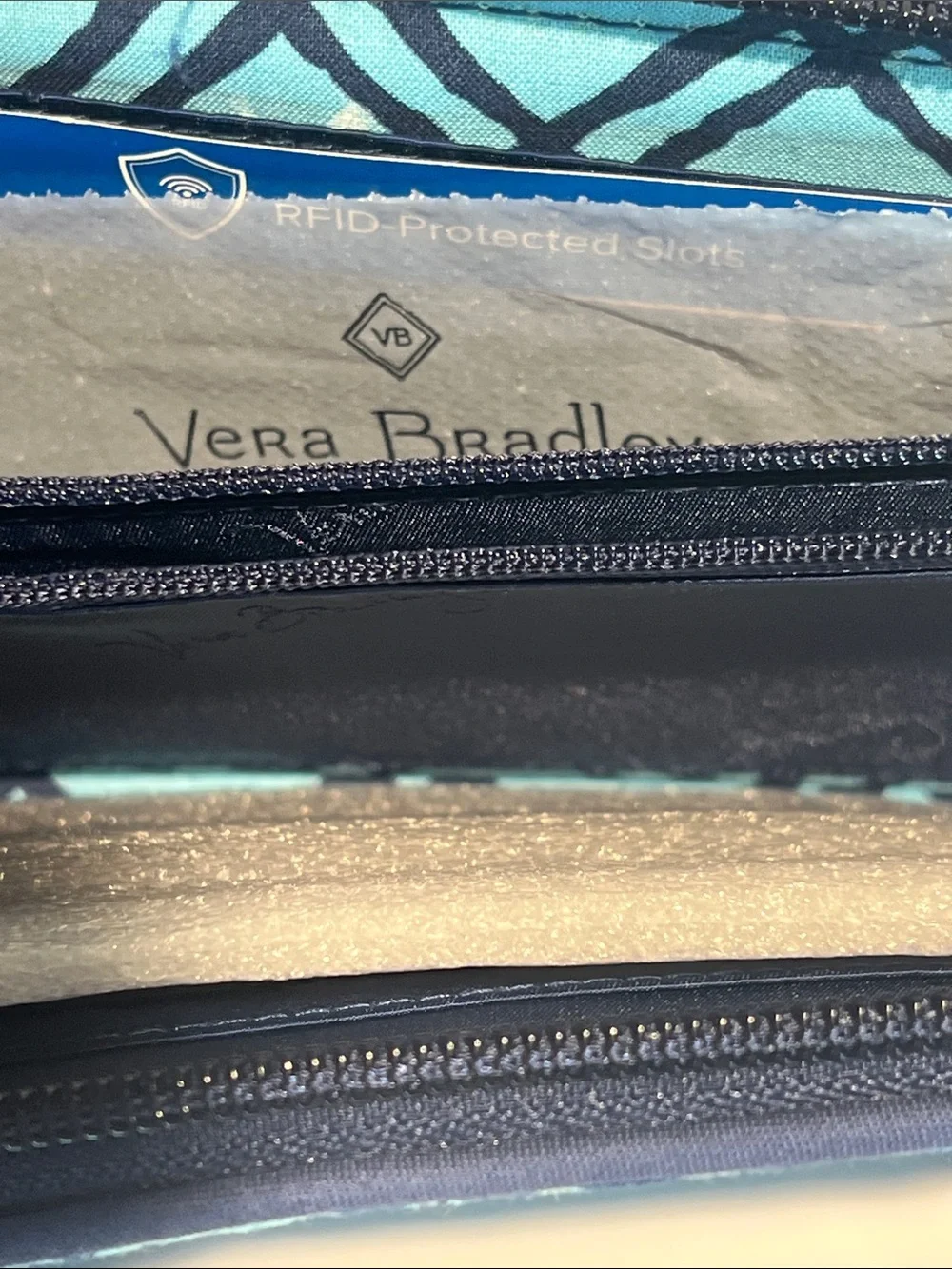 Vera Bradley Teal and Navy Patterned Zip Wallet